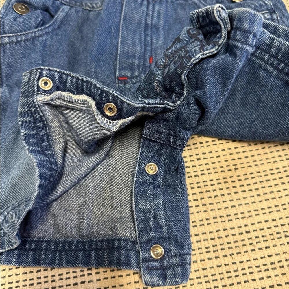 VTG Boys Denim Blue Overalls Football Patch - Picture 4 of 4